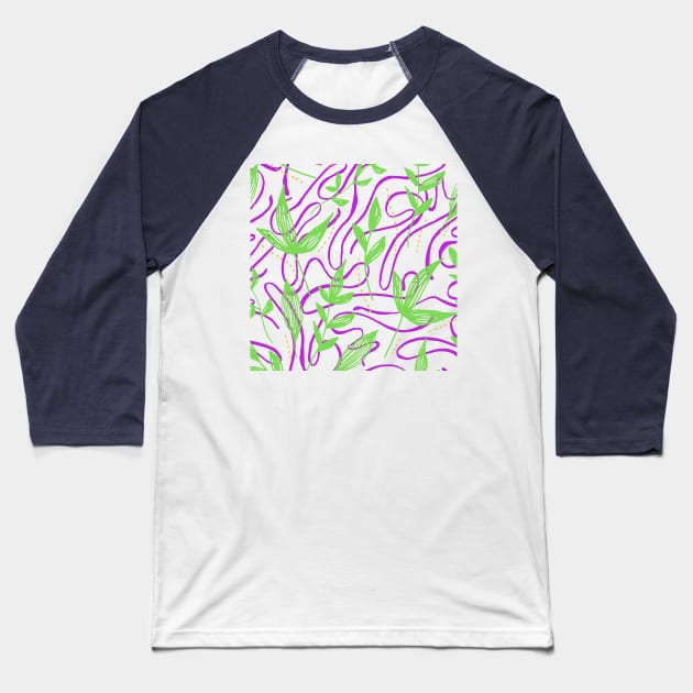 Modern Leaves Pattern Floating Foliage Baseball T-Shirt by chrstdnl